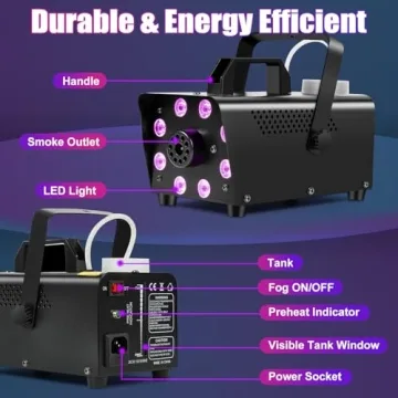 Ikitneo Fog Machine, Smoke Machine with 13 Colorful LED Lights Effect, 500W and 2000CFM Fog with Wireless Remote Control, Indoor Outdoor Fog Machine for Halloween, Party, Wedding, DJ Stage