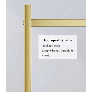 FONECHIN Industrial Pipe Clothing Rack, Heavy Duty Metal Clothes Rack With Wheels, Rolling Garment Rack with Bottom Shelf for Home Boutique Use (Gold)