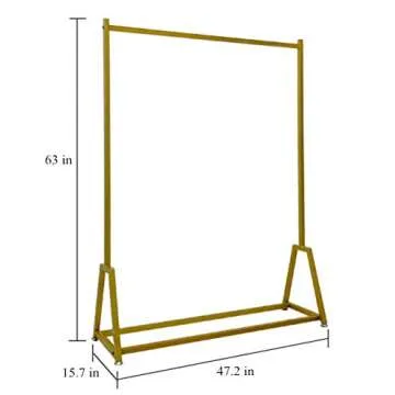 FONECHIN Industrial Pipe Clothing Rack, Heavy Duty Metal Clothes Rack With Wheels, Rolling Garment Rack with Bottom Shelf for Home Boutique Use (Gold)