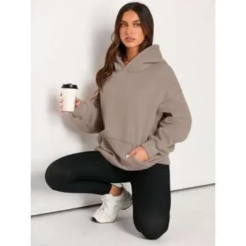 EFAN Womens Hoodies Oversized Sweatshirts Pullover Fleece Sweaters Long Sleeve Winter Fall Outfits Fashion Y2k Clothes CoffeeGrey L