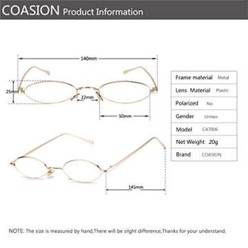COASION Vintage Small Oval Aesthetic Sunglasses Retro for Women Men Hippie Cool Metal Frame Sun Glasses (Silver Frame/Blue Lens)