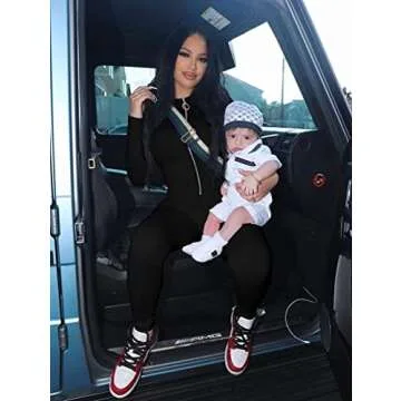 XXTAXN Women's Sexy Bodycon Long Sleeve V Neck Zipper Jumpsuit Rompers Black