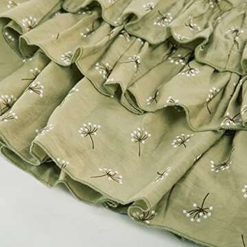 Women's Vintage Victorian Skirt Tiered Steampunk Skirt Ruffled Peasant Skirt Boho Floral Maxi Skirt(Light Green,S)