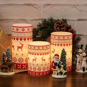 GenSwin Flameless Flickering Led Candles Battery Operated with 6 Hours Timer, Real Wax Pillar Candles Warm Light Love Deer Decal Decor Gift(Pack of 3)