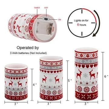 GenSwin Flameless Flickering Led Candles Battery Operated with 6 Hours Timer, Real Wax Pillar Candles Warm Light Love Deer Decal Decor Gift(Pack of 3)