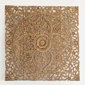 Balinese Hand Carved King Size Bed Headboard Reclaimed Wooden Panels Artwork Handmade Painted in Chiang Mai Thailand 72 Inches