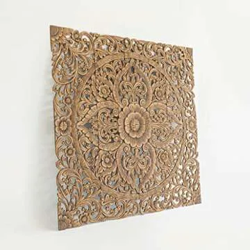 Balinese Hand Carved King Size Bed Headboard Reclaimed Wooden Panels Artwork Handmade Painted in Chiang Mai Thailand 72 Inches