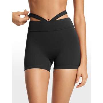 INGIA Womens Biker Shorts 4 Inches High Waisted No Front Seam Hollow Belt Running Workout Yoga Shorts