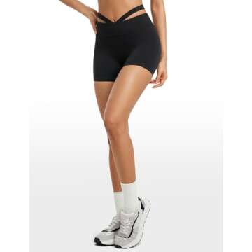 INGIA Womens Biker Shorts 4 Inches High Waisted No Front Seam Hollow Belt Running Workout Yoga Shorts