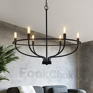 FookChak Elegant 6-Light Black Chandelier - Modern Design for Dining & Living Spaces