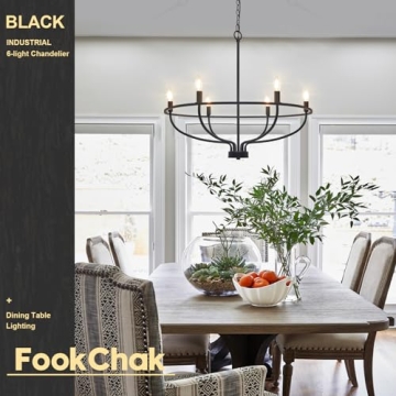FookChak Black 6-Light Chandelier for Kitchen and Living Room