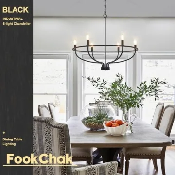 FookChak Black 6-Light Chandelier for Kitchen and Living Room