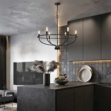 FookChak Black 6-Light Chandelier for Kitchen and Living Room