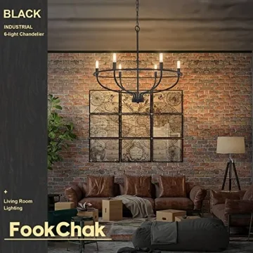 FookChak Black 6-Light Chandelier for Kitchen and Living Room