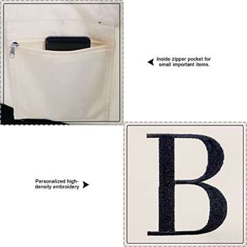 BeeGreen Gifts For Her Birthday Gifts For Mom Monogrammed 13oz Canvas Tote Bag w Pocket Valentine's ...