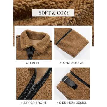 Tankaneo Womens Faux Fur Jackets Winter Trendy Sherpa Moto Leather Patchwork Zip Up Coat