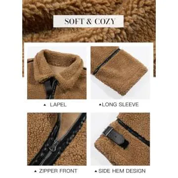 Tankaneo Womens Faux Fur Jackets Winter Trendy Sherpa Moto Leather Patchwork Zip Up Coat