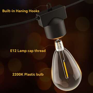 MOFFE Indoor Outdoor String Lights with 8 S14 Edison Bulbs, 27FT Waterproof LED Hanging Lights for Patio, Porch, Deck, Bistro, Cafe, Balcony, Backyard Porch Garden,Party Decor,2200K Warm White