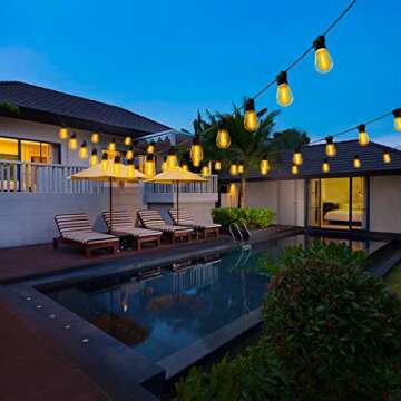 MOFFE Indoor Outdoor String Lights with 8 S14 Edison Bulbs, 27FT Waterproof LED Hanging Lights for Patio, Porch, Deck, Bistro, Cafe, Balcony, Backyard Porch Garden,Party Decor,2200K Warm White