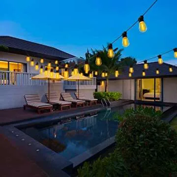 MOFFE Indoor Outdoor String Lights with 8 S14 Edison Bulbs, 27FT Waterproof LED Hanging Lights for Patio, Porch, Deck, Bistro, Cafe, Balcony, Backyard Porch Garden,Party Decor,2200K Warm White