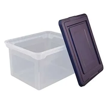 Office Depot Stackable File Tote Box, Letter/Legal Size, 10 13/16in.H x 14 1/8in.W x 18in.D, Blue/Cl...