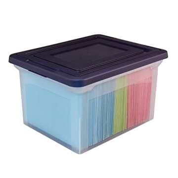 Office Depot Stackable File Tote Box, Letter/Legal Size, 10 13/16in.H x 14 1/8in.W x 18in.D, Blue/Clear, 170007