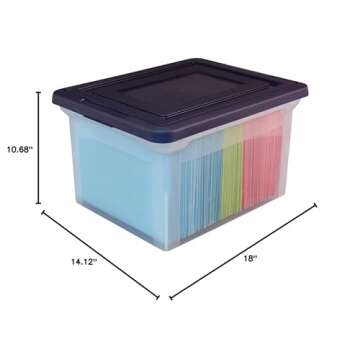 Office Depot Stackable File Tote Box, Letter/Legal Size, 10 13/16in.H x 14 1/8in.W x 18in.D, Blue/Clear, 170007