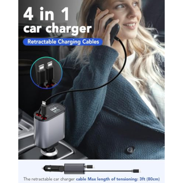 4 in 1 Fast Retractable Car Charger for All Devices
