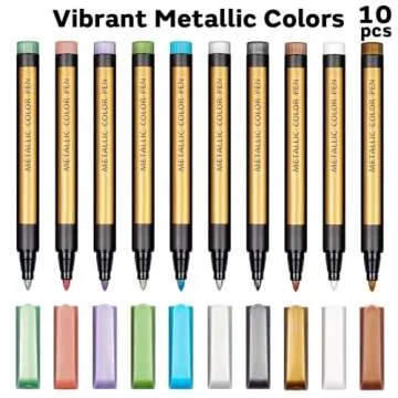 Dyvicl Metallic Marker Pens - Set of 10 Medium Point Metallic Markers for Rock Painting, Black Paper...