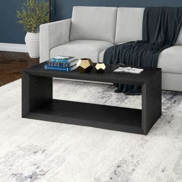 Henn&Hart 48" Wide Rectangular Coffee Table in Black Grain, for Home, Living Room, Bedroom, Entertai...