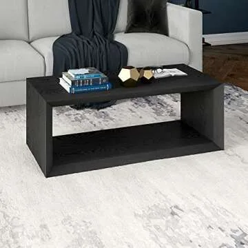 Henn&Hart 48" Wide Rectangular Coffee Table in Black Grain, for Home, Living Room, Bedroom, Entertainment Room, Office
