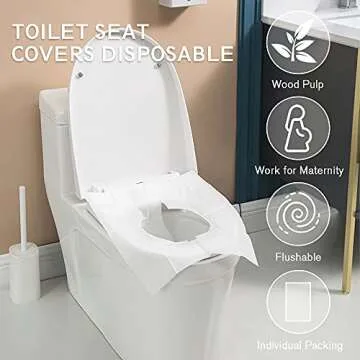 Toilet Seat Covers Disposable, 50-Count Flushable Paper Travel Toilet Seat Covers for Adults and Kids Potty Training, Great Biodegrable Accessories for Public Restrooms, Airplane, Camping