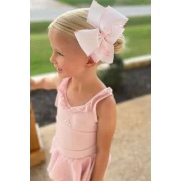 Wee Ones Girls' Princess Print Embroidered Grosgrain Hair Bow on a WeeStay No-Slip Hair Clip, Medium, Ballerina Shoes Embroidered