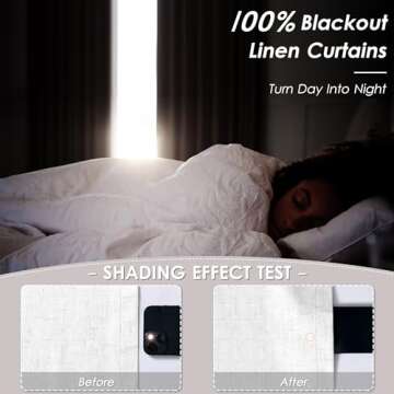 Cream Linen Blackout Curtains 84 inch Length 2 Panels Set for Bedroom Thermal Insulated 100% Blackou...