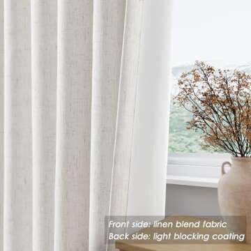 Cream Linen Blackout Curtains 84 inch Length 2 Panels Set for Bedroom Thermal Insulated 100% Blackout Linen Drapes Back Tab Neutral Rustic Farmhouse Block Out Room Darkening Window Curtains Ivory