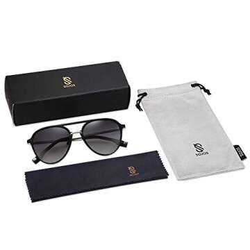 SOJOS Retro Aviator Polarized Sunglasses for Women Men Double Bridge Ladies Shades SJ2078 with Black Frame/Gradient Grey Lens