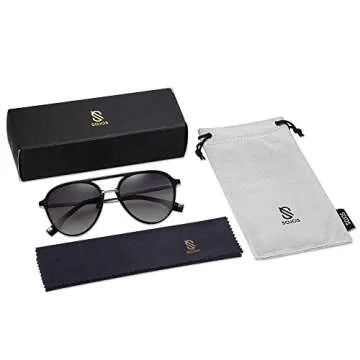 SOJOS Retro Aviator Polarized Sunglasses for Women Men Double Bridge Ladies Shades SJ2078 with Black Frame/Gradient Grey Lens