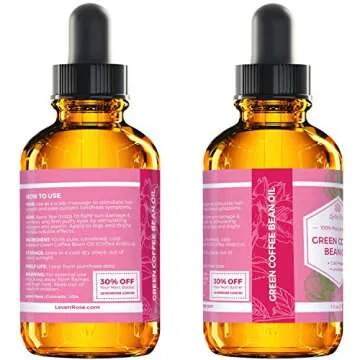 Leven Rose Green Coffee Bean Oil 100% Natural Pure Cold Pressed Unrefined Coffeebean Oil For Around Eyes, Face, Nails, Skin, And Hair- 1 oz Bottle (1 ounce)