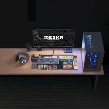 Deskr Pixel Palace Deskpad Full XL Gaming Desk Mat Gamer Desk Pad with Stitched Edges 5mm Thick Non-Slip Water-Resistant Rubber Laptop Computer Mousepad for Office & Home - 35.4 x 15.7 in