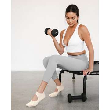 yeuG Grip Pilates Socks for Women Yoga Socks with Grips Open Top Non Slip Grippy Socks for Barre, Ba...