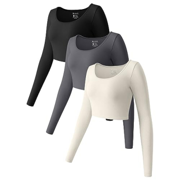 OQQ Women's 3 Piece Long Sleeve Crop Tops - Stretch Fitted Shirts