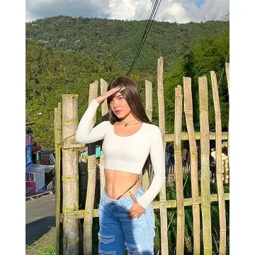 OQQ Women's 3 Piece Crop Tops Long Sleeve Stylish Set