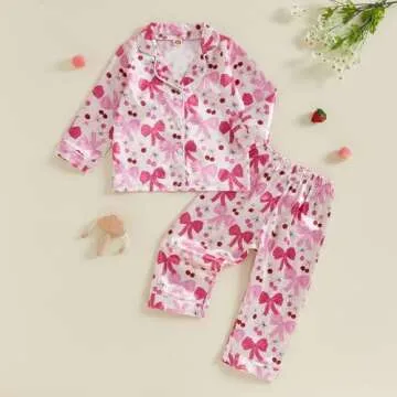 Twopumpkin Toddler Girl Satin Silk Pajamas Button Down Shirt Pants 2 Piece Pajama Set Little Kids Gi...