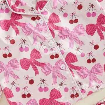 Twopumpkin Toddler Girl Satin Silk Pajamas Button Down Shirt Pants 2 Piece Pajama Set Little Kids Girls Cute Pjs Nightgown (Cute Bow Cherry Pink, 18-24 Months)