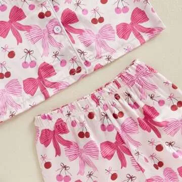 Twopumpkin Toddler Girl Satin Silk Pajamas Button Down Shirt Pants 2 Piece Pajama Set Little Kids Girls Cute Pjs Nightgown (Cute Bow Cherry Pink, 18-24 Months)