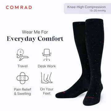 Comrad Recycled Cotton Knee High Socks - 15-20mmHg Graduated Compression Socks for Men & Women, Wide...