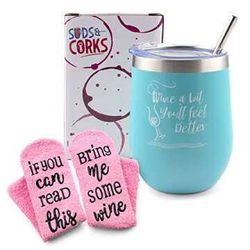 Wine Tumbler Gift Basket Set for Women - Unique Birthday or Christmas Gifts for Wine Lovers, Best Fr...