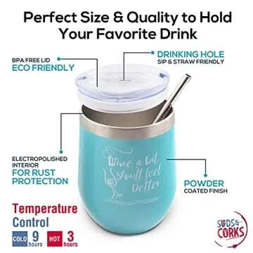 Wine Tumbler Gift Basket Set for Women - Unique Birthday or Christmas Gifts for Wine Lovers, Best Friend, Secret Santa, Boss Day, Includes Funny Insulated Wine Glass, Cozy Socks, Stoppers