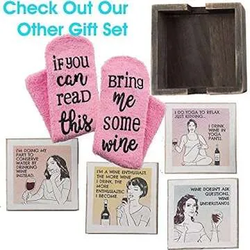 Wine Tumbler Gift Basket Set for Women - Unique Birthday or Christmas Gifts for Wine Lovers, Best Friend, Secret Santa, Boss Day, Includes Funny Insulated Wine Glass, Cozy Socks, Stoppers