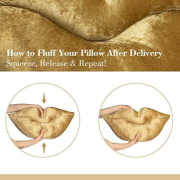 AELS 3D Large Lips Throw Pillows Smooth Soft Velvet Decorative Throw Pillows Love Pillows Cute Pillow 24 X 12 inches for Couch Sofa Bed Living Room Bedroom, Gold